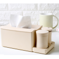 Bamboo Tissue Box Napkin Holder with Toothpick Holder